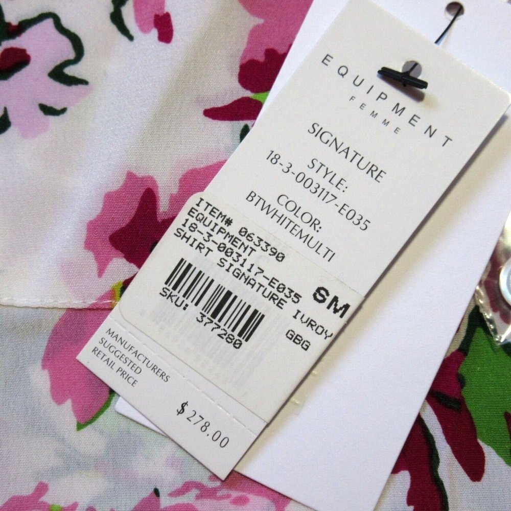 NWT Equipment Signature in Bright White Floral Silk Button Down Shirt S - Picture 4 of 6